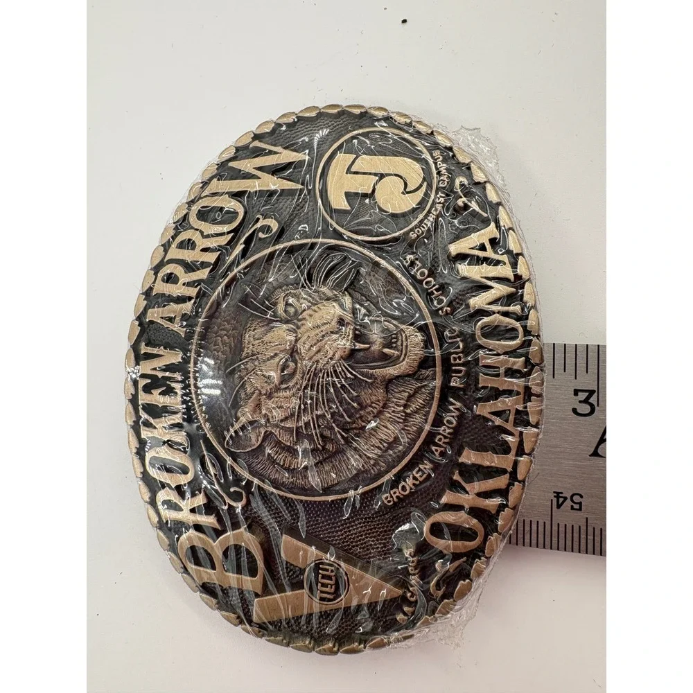 Vtg 1984 Broken Arrow Oklahoma Tigers Belt Buckle 388 Sealed Box Paperwork NOS